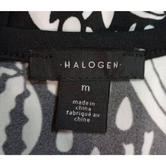 Halogen Shirt Ladies Medium Black White Sleeveless Tropical - Picture 7 of 9